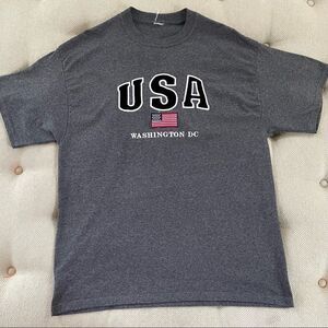 USA Flag Washington DC Embroidered Applique Dark Gray T Shirt L XL